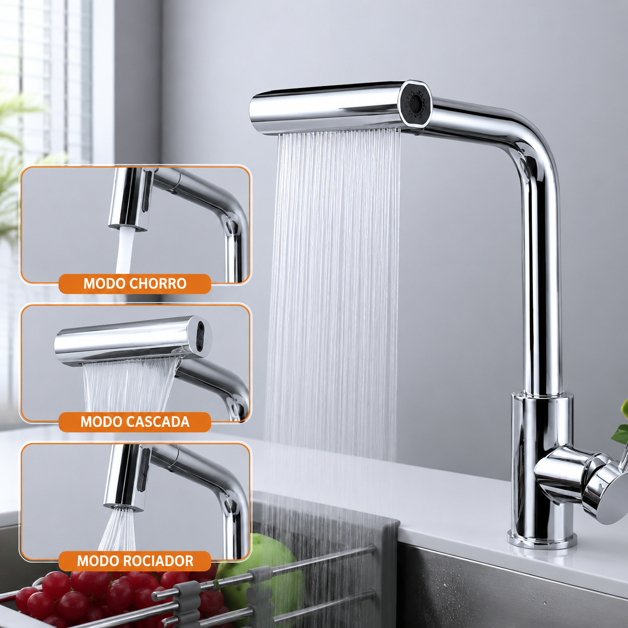 X- Grifo Flujo Cascada Ancho - Gris